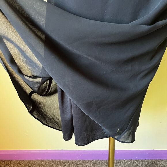 Vintage 90s Niki Livas Black Chiffon Slip Dress Satin Bust LBD L XL Formal - Picture 4 of 8